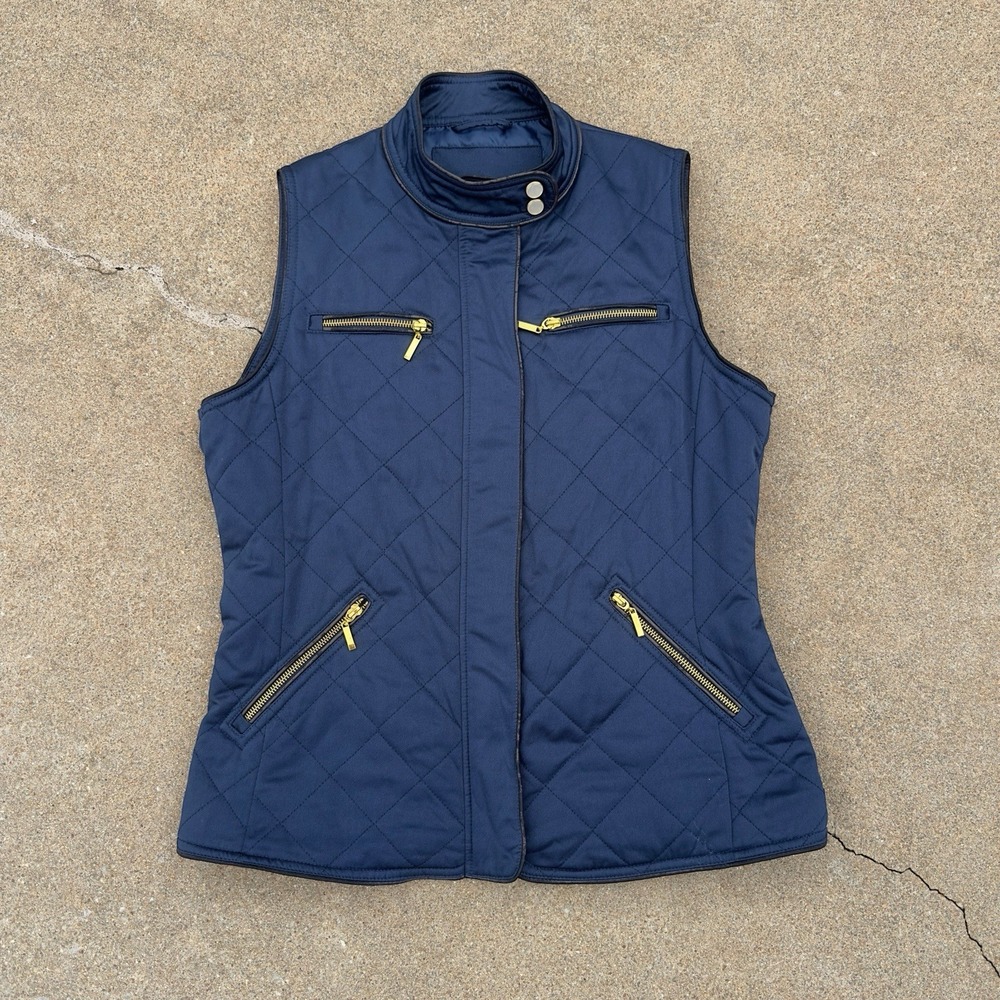 Pendleton Vest Jacket Full Zip Button Women's Size Medium Navy Blue Quilted